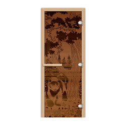 Дверь 1835х620 (1,9х0,7) стекло Мишка в лесу бронза матовое 8мм